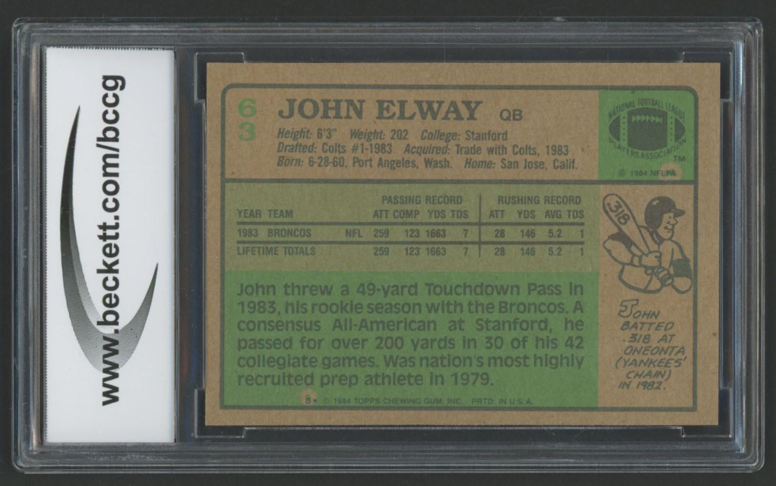 John Elway 1984 Topps #63 RC (BCCG 10) at PristineAuction.com John Elway 1984 Topps #63 RC (BCCG 10) at PristineAuction.com