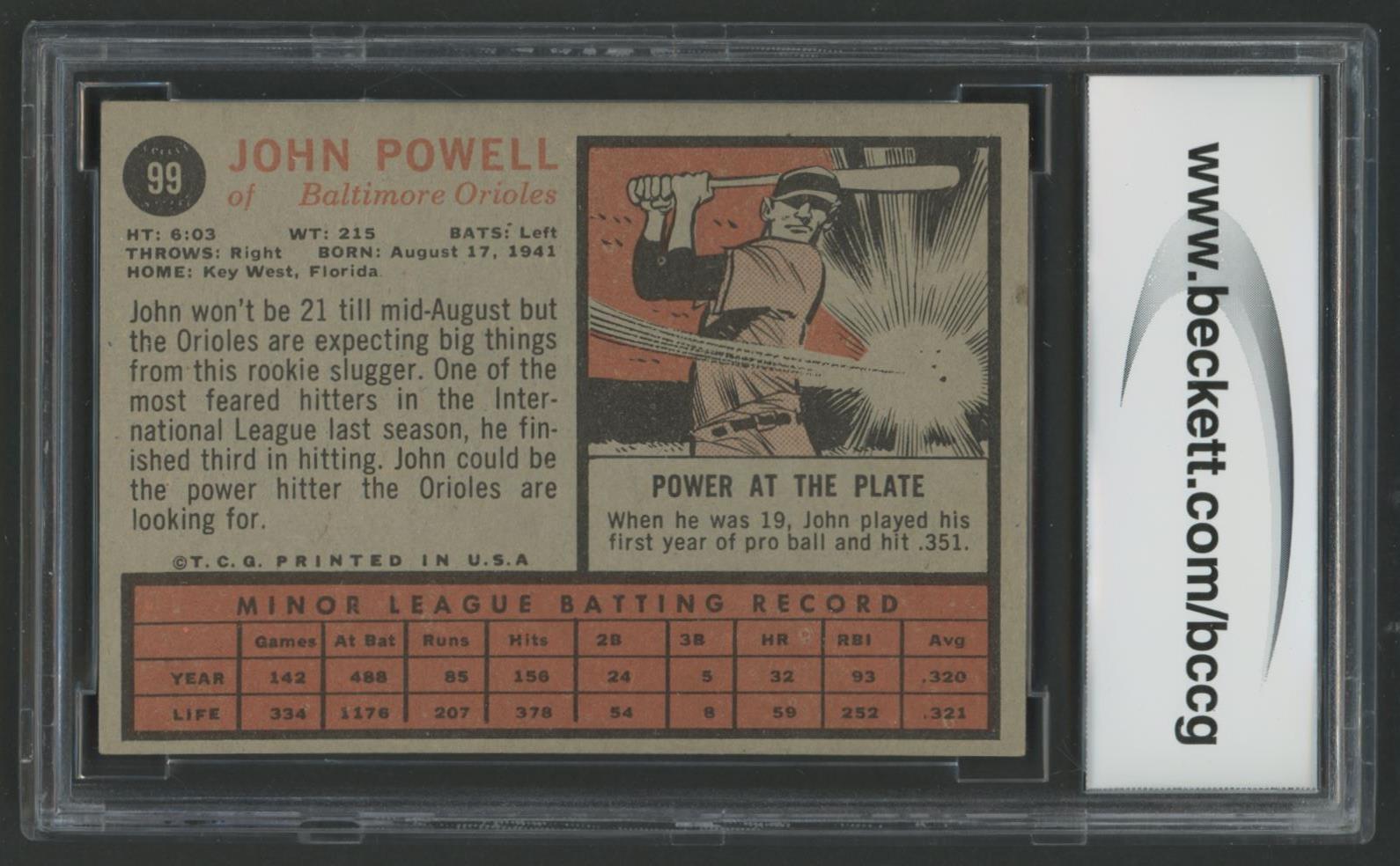 Boog Powell 1962 Topps #99 RC (BCCG 8) at PristineAuction.com Boog Powell 1962 Topps #99 RC (BCCG 8) at PristineAuction.com