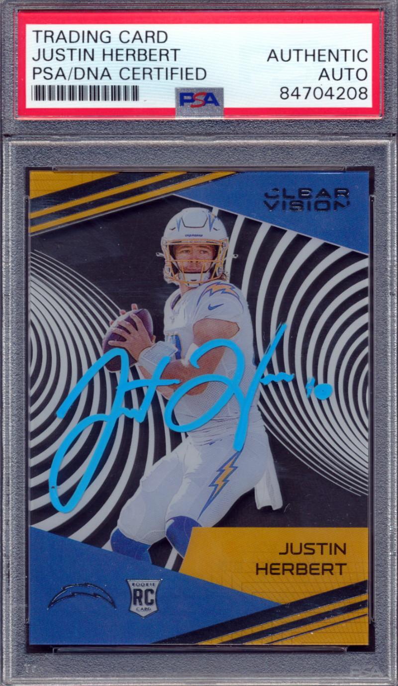 Justin Herbert Signed 2020 Panini Clear Vision Rookies #3 (PSA) at PristineAuction.com Justin Herbert Signed 2020 Panini Clear Vision Rookies #3 (PSA) at PristineAuction.com