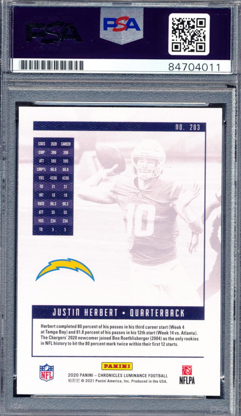 Justin Herbert Signed 2020 Panini Luminance #203 (PSA | Autograph Graded 10) at PristineAuction.com Justin Herbert Signed 2020 Panini Luminance #203 (PSA | Autograph Graded 10) at PristineAuction.com