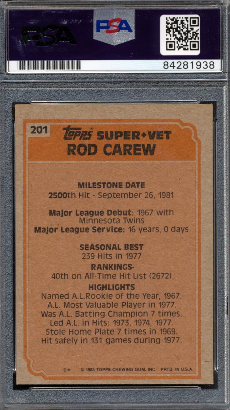 Rod Carew Signed 1983 Topps #201 SV (PSA) at PristineAuction.com Rod Carew Signed 1983 Topps #201 SV (PSA) at PristineAuction.com