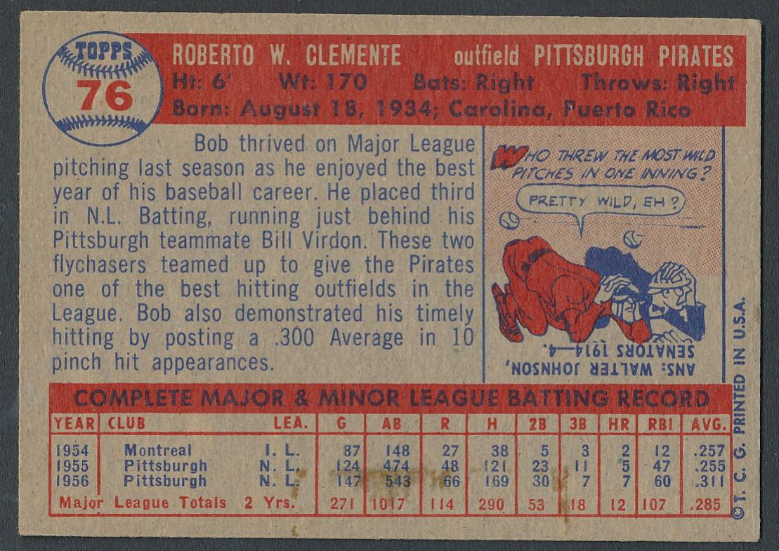 Roberto Clemente 1957 Topps #76 at PristineAuction.com Roberto Clemente 1957 Topps #76 at PristineAuction.com