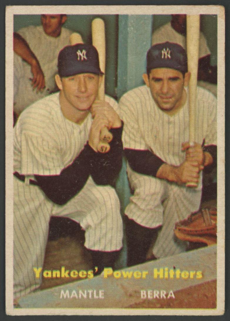 Mickey Mantle / Yogi Berra 1957 Topps #407 Yankees Power Hitters at PristineAuction.com Mickey Mantle / Yogi Berra 1957 Topps #407 Yankees Power Hitters at PristineAuction.com
