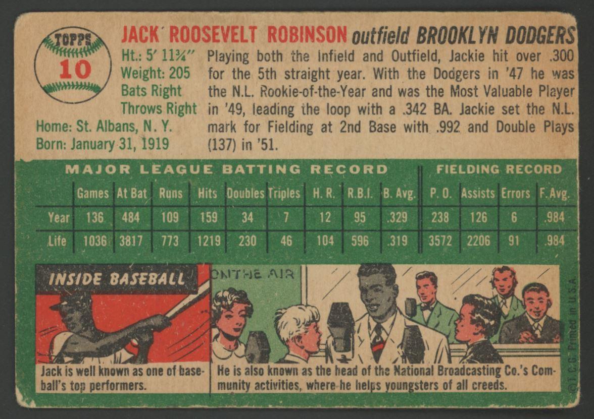 Jackie Robinson 1954 Topps #10 at PristineAuction.com Jackie Robinson 1954 Topps #10 at PristineAuction.com