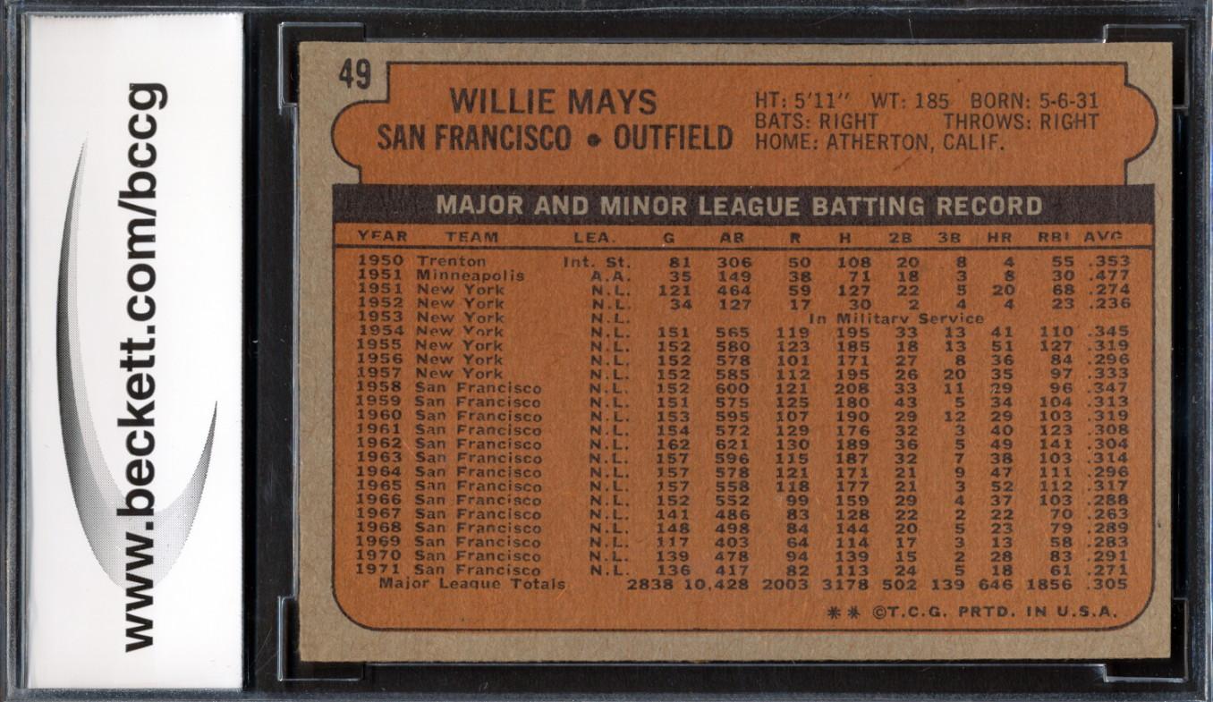 Willie Mays 1972 Topps #49 (BCCG 8) at PristineAuction.com Willie Mays 1972 Topps #49 (BCCG 8) at PristineAuction.com