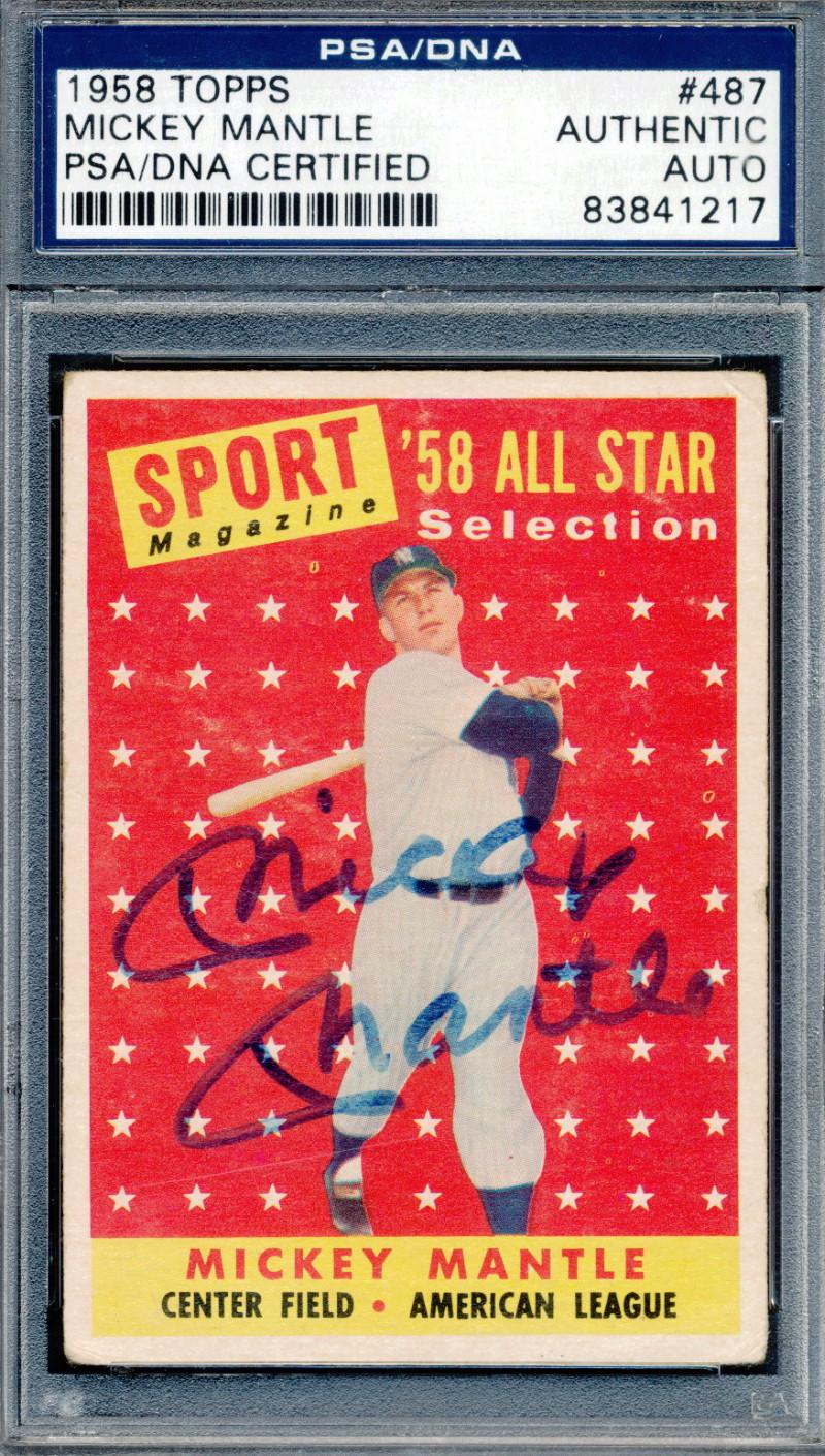 Mickey Mantle Signed 1958 Topps AS TP #487 (PSA) at PristineAuction.com Mickey Mantle Signed 1958 Topps AS TP #487 (PSA) at PristineAuction.com