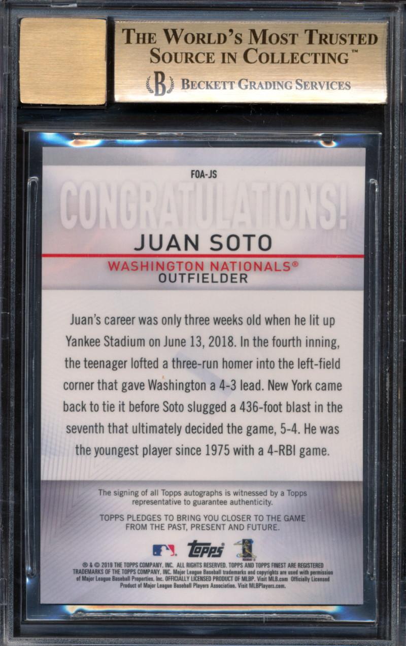 Juan Soto 2019 Finest Origins Autographs #FOAJS (BGS 9.5 | Autograph Graded 9) at PristineAuction.com Juan Soto 2019 Finest Origins Autographs #FOAJS (BGS 9.5 | Autograph Graded 9) at PristineAuction.com