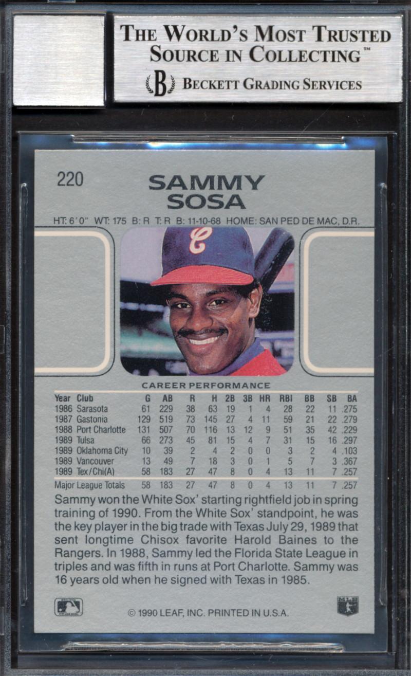 Sammy Sosa Signed 1990 Leaf #220 RC (BGS | Autograph Graded 10) at PristineAuction.com Sammy Sosa Signed 1990 Leaf #220 RC (BGS | Autograph Graded 10) at PristineAuction.com