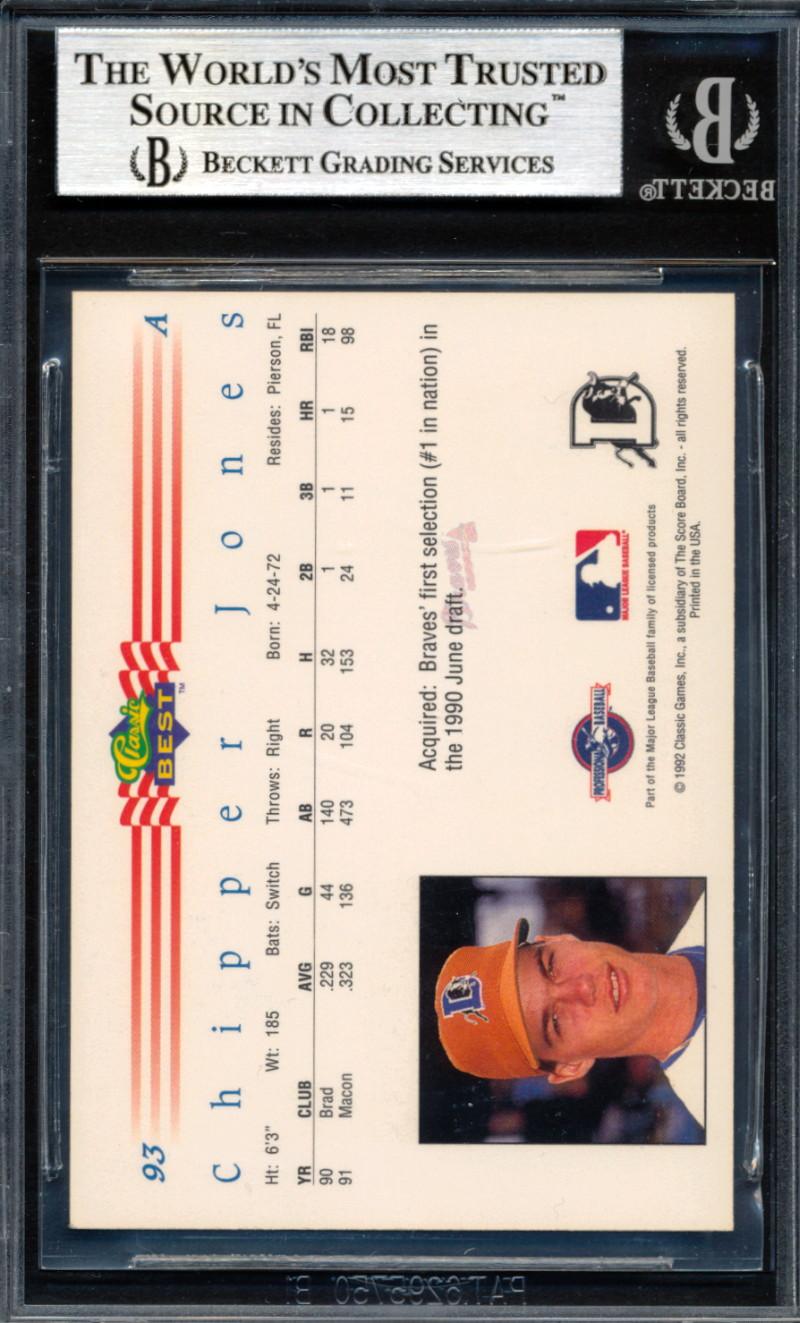 Chipper Jones Signed 1992 Classic/Best #93 (BGS) at PristineAuction.com Chipper Jones Signed 1992 Classic/Best #93 (BGS) at PristineAuction.com