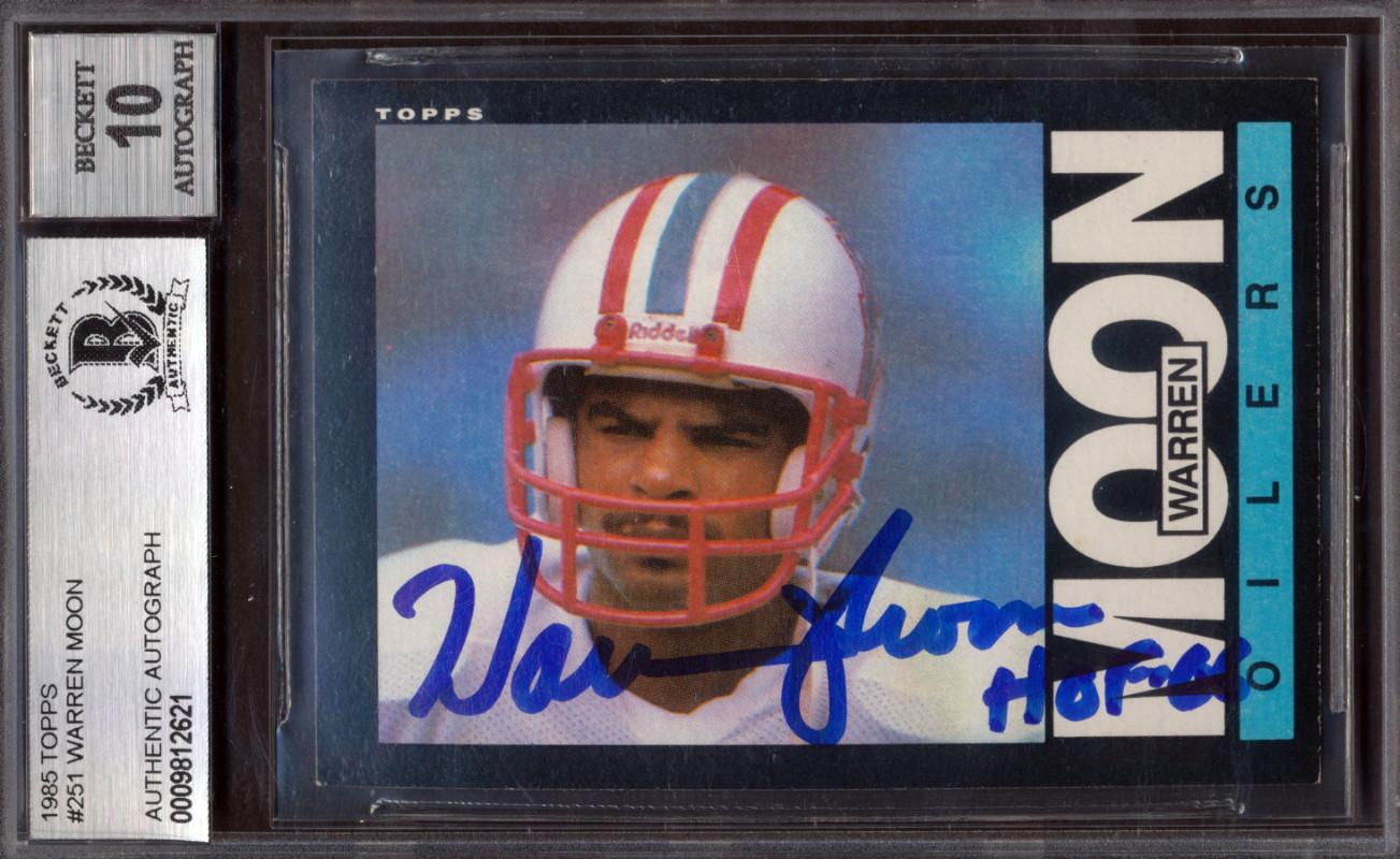 Warren Moon Signed 1985 Topps #251 RC Inscribed "HOF 06" (BGS | Autograph Graded 10) at PristineAuction.com Warren Moon Signed 1985 Topps #251 RC Inscribed "HOF 06" (BGS | Autograph Graded 10) at PristineAuction.com