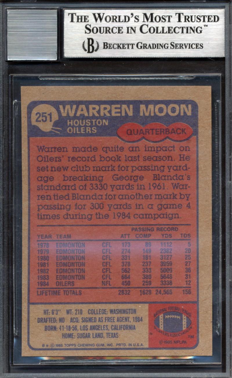 Warren Moon Signed 1985 Topps #251 RC Inscribed "HOF 06" (BGS | Autograph Graded 10) at PristineAuction.com Warren Moon Signed 1985 Topps #251 RC Inscribed "HOF 06" (BGS | Autograph Graded 10) at PristineAuction.com