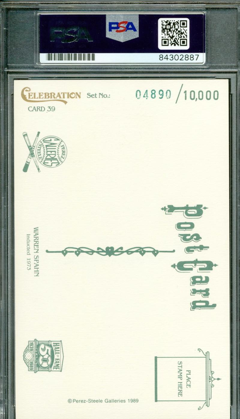 Warren Spahn Signed LE 1989 Perez-Steele Hall of Fame Postcard #39 (PSA) at PristineAuction.com Warren Spahn Signed LE 1989 Perez-Steele Hall of Fame Postcard #39 (PSA) at PristineAuction.com