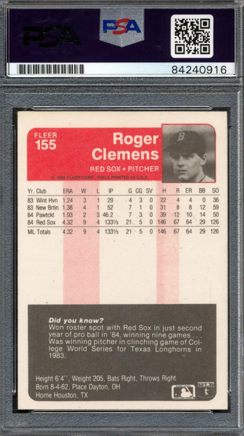 Roger Clemens Signed 1985 Fleer #155 RC (PSA) at PristineAuction.com Roger Clemens Signed 1985 Fleer #155 RC (PSA) at PristineAuction.com