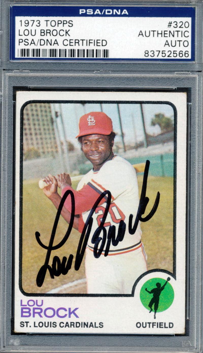 Lou Brock Signed 1973 Topps #320 (PSA) at PristineAuction.com Lou Brock Signed 1973 Topps #320 (PSA) at PristineAuction.com