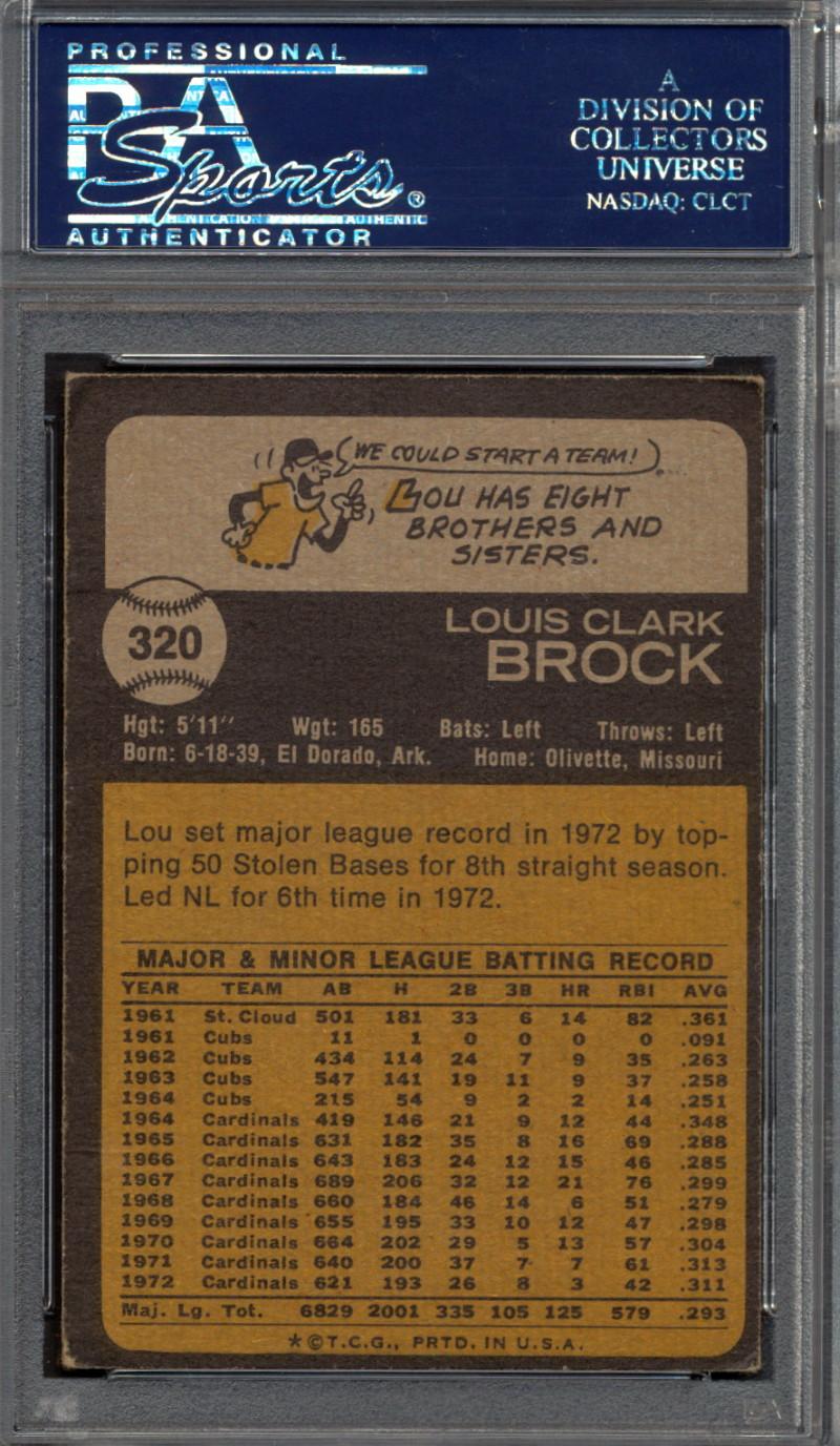 Lou Brock Signed 1973 Topps #320 (PSA) at PristineAuction.com Lou Brock Signed 1973 Topps #320 (PSA) at PristineAuction.com