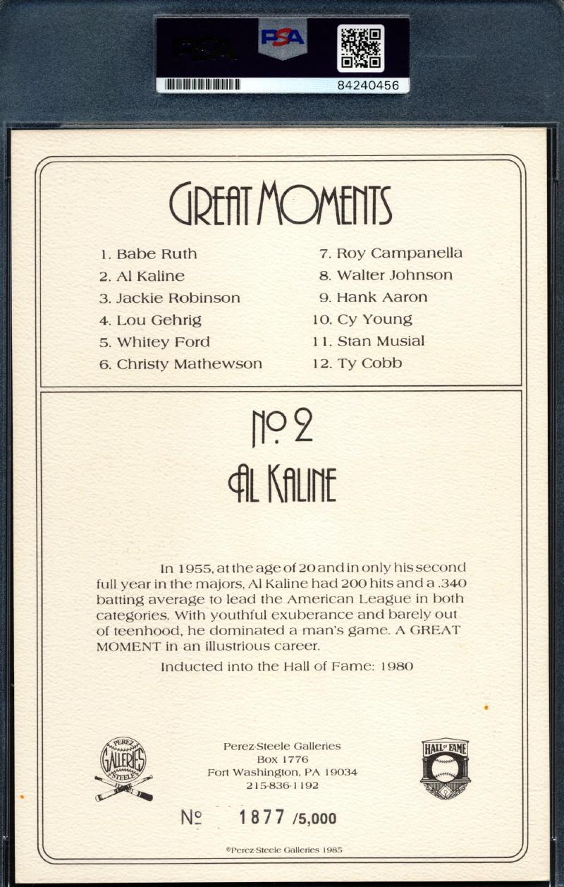 Al Kaline Signed 1985-97 Perez-Steele Great Moments #2 (PSA) at PristineAuction.com Al Kaline Signed 1985-97 Perez-Steele Great Moments #2 (PSA) at PristineAuction.com