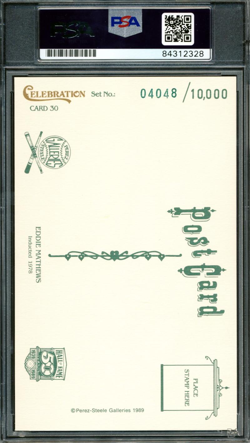 Eddie Mathews Signed 1989 Perez-Steele Celebration Postcards #30 (PSA) at PristineAuction.com Eddie Mathews Signed 1989 Perez-Steele Celebration Postcards #30 (PSA) at PristineAuction.com