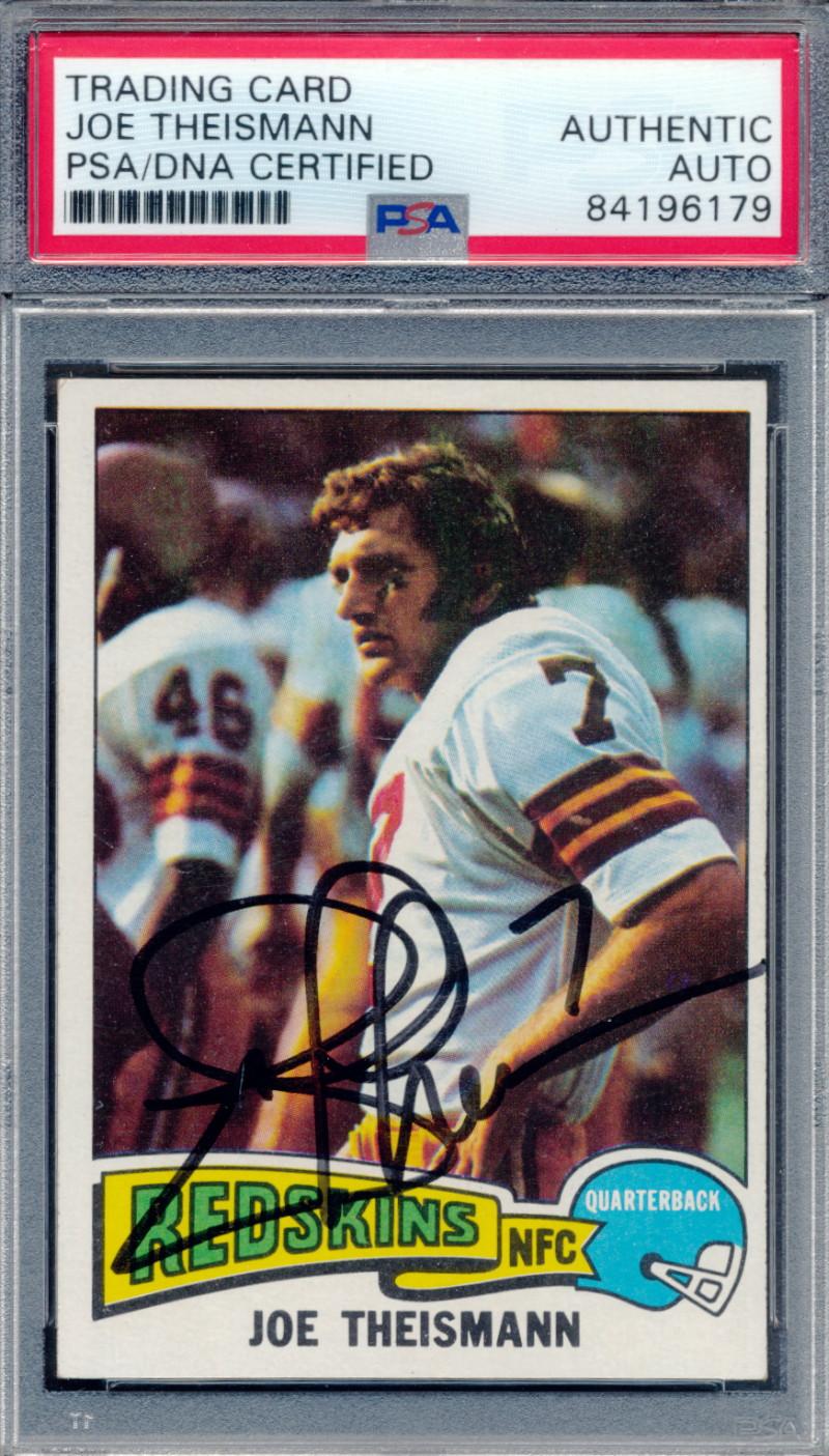 Joe Theismann Signed 1975 Topps #416 RC (PSA) at PristineAuction.com Joe Theismann Signed 1975 Topps #416 RC (PSA) at PristineAuction.com