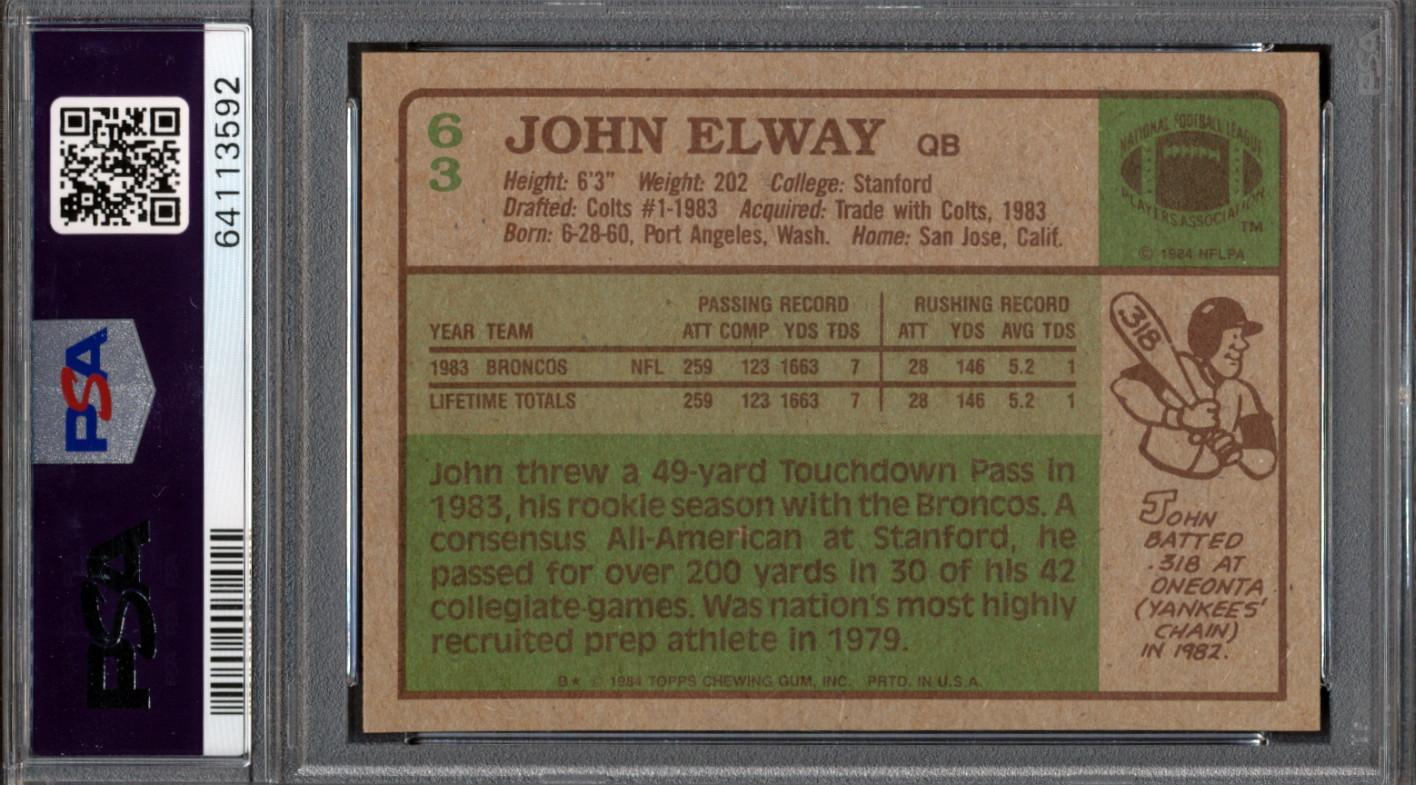 John Elway Signed 1984 Topps #63 RC (PSA 7 | Autograph Graded 10) at PristineAuction.com John Elway Signed 1984 Topps #63 RC (PSA 7 | Autograph Graded 10) at PristineAuction.com