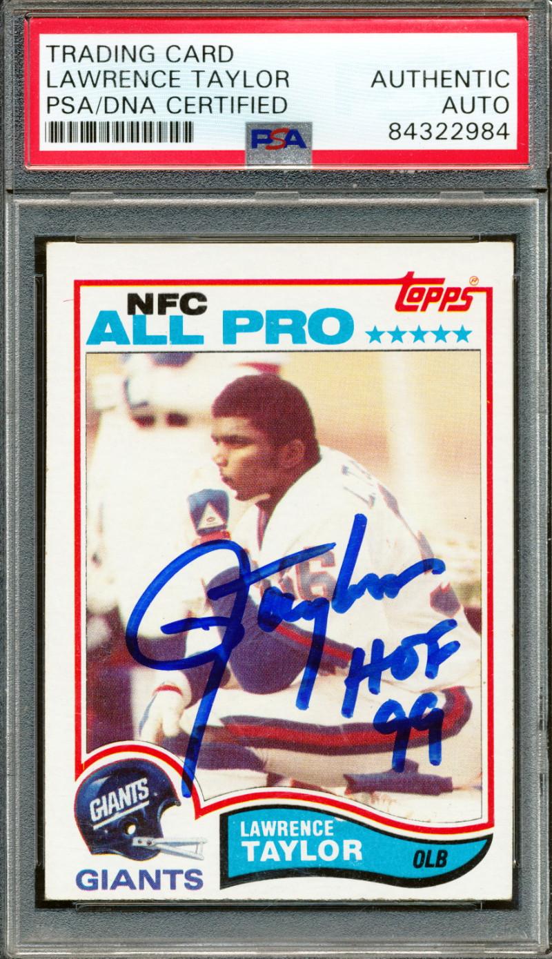 Lawrence Taylor Signed 1982 Topps #434 RC Inscribed "HOF 99" (PSA) at PristineAuction.com Lawrence Taylor Signed 1982 Topps #434 RC Inscribed "HOF 99" (PSA) at PristineAuction.com