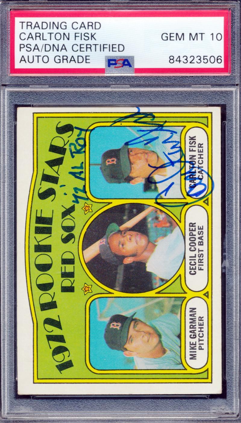 Carlton Fisk Signed Mike Garman / Cecil Cooper RC / Carlton Fisk RC 1972 Topps Rookie Stars #79 (PSA | Auto 10) at PristineAuction.com Carlton Fisk Signed Mike Garman / Cecil Cooper RC / Carlton Fisk RC 1972 Topps Rookie Stars #79 (PSA | Auto 10) at PristineAuction.com