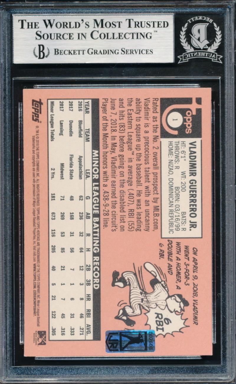 Vladimir Guerrero Jr. Signed 2018 Topps Heritage Minors #1 (BGS) at PristineAuction.com Vladimir Guerrero Jr. Signed 2018 Topps Heritage Minors #1 (BGS) at PristineAuction.com