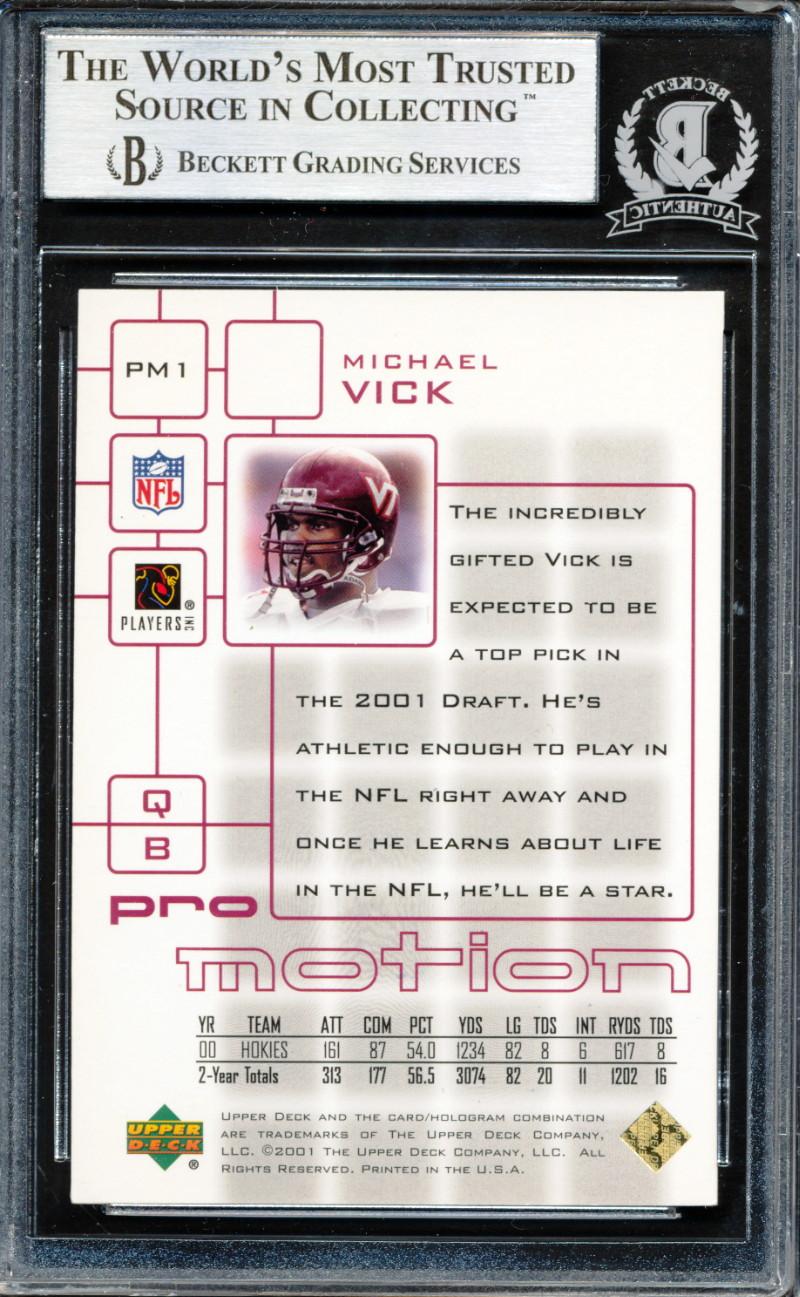 Michael Vick Signed 2001 Upper Deck Pros and Prospects ProMotion #PM1 (BGS) at PristineAuction.com Michael Vick Signed 2001 Upper Deck Pros and Prospects ProMotion #PM1 (BGS) at PristineAuction.com