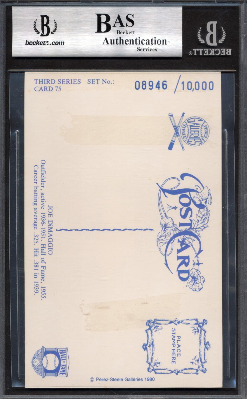 Joe DiMaggio Signed 1980-02 Perez-Steele Hall of Fame Postcards #75 (BGS) at PristineAuction.com Joe DiMaggio Signed 1980-02 Perez-Steele Hall of Fame Postcards #75 (BGS) at PristineAuction.com