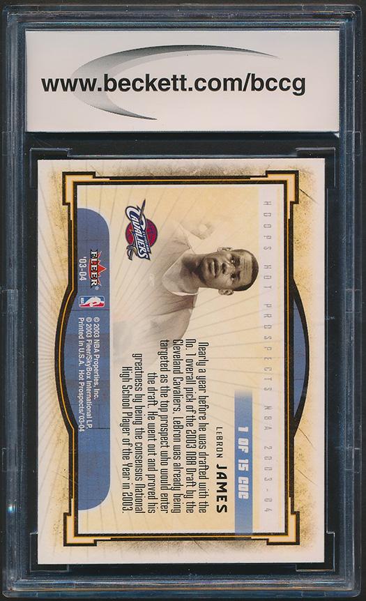 LeBron James 2003-04 Hoops Hot Prospects Cream of the Crop #1 RC (BCCG 10) at PristineAuction.com LeBron James 2003-04 Hoops Hot Prospects Cream of the Crop #1 RC (BCCG 10) at PristineAuction.com
