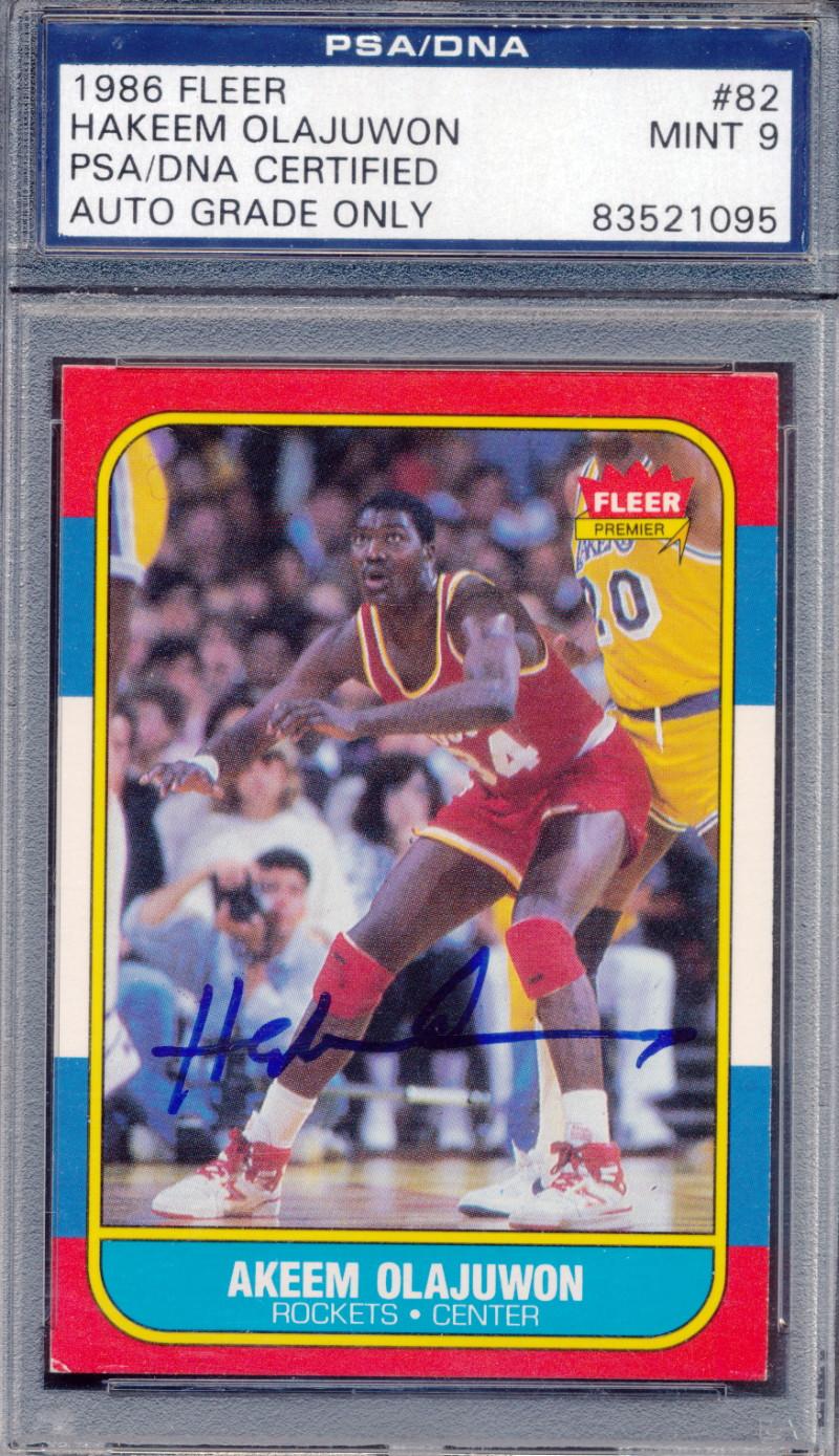 Hakeem Olajuwon Signed 1986-87 Fleer #82 RC (PSA | Autograph Graded 9) at PristineAuction.com Hakeem Olajuwon Signed 1986-87 Fleer #82 RC (PSA | Autograph Graded 9) at PristineAuction.com