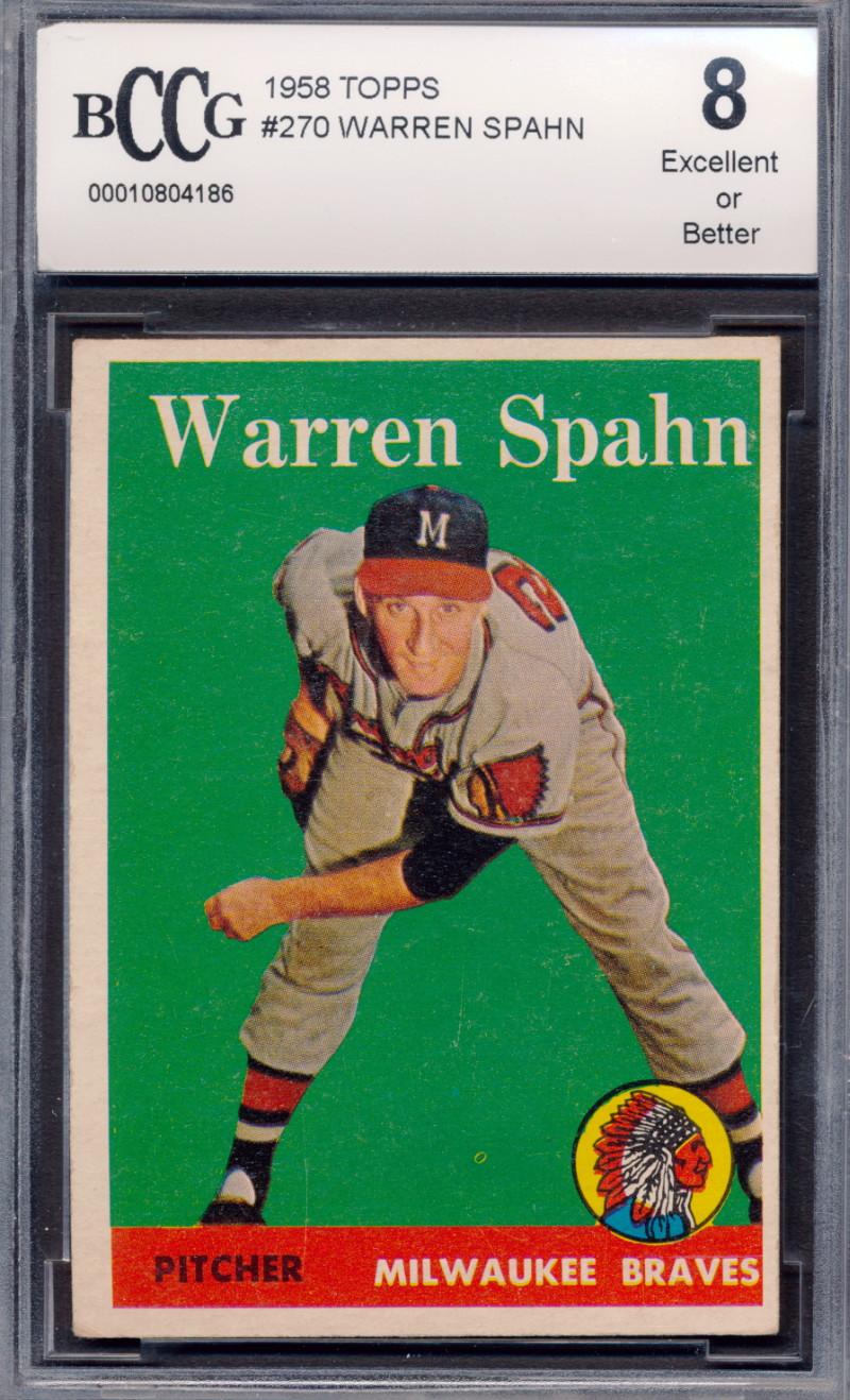 Warren Spahn 1958 Topps #270 (BCCG 8) at PristineAuction.com Warren Spahn 1958 Topps #270 (BCCG 8) at PristineAuction.com