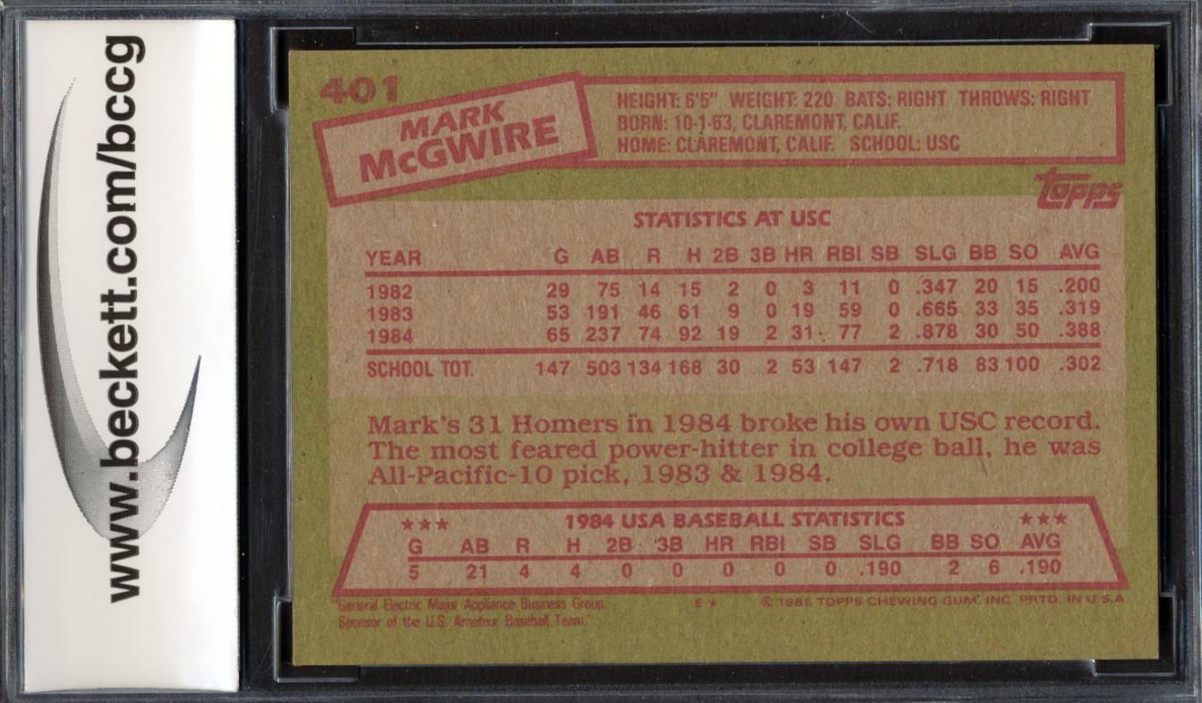 Mark McGwire 1985 Topps #401 RC (BCCG 9) at PristineAuction.com Mark McGwire 1985 Topps #401 RC (BCCG 9) at PristineAuction.com