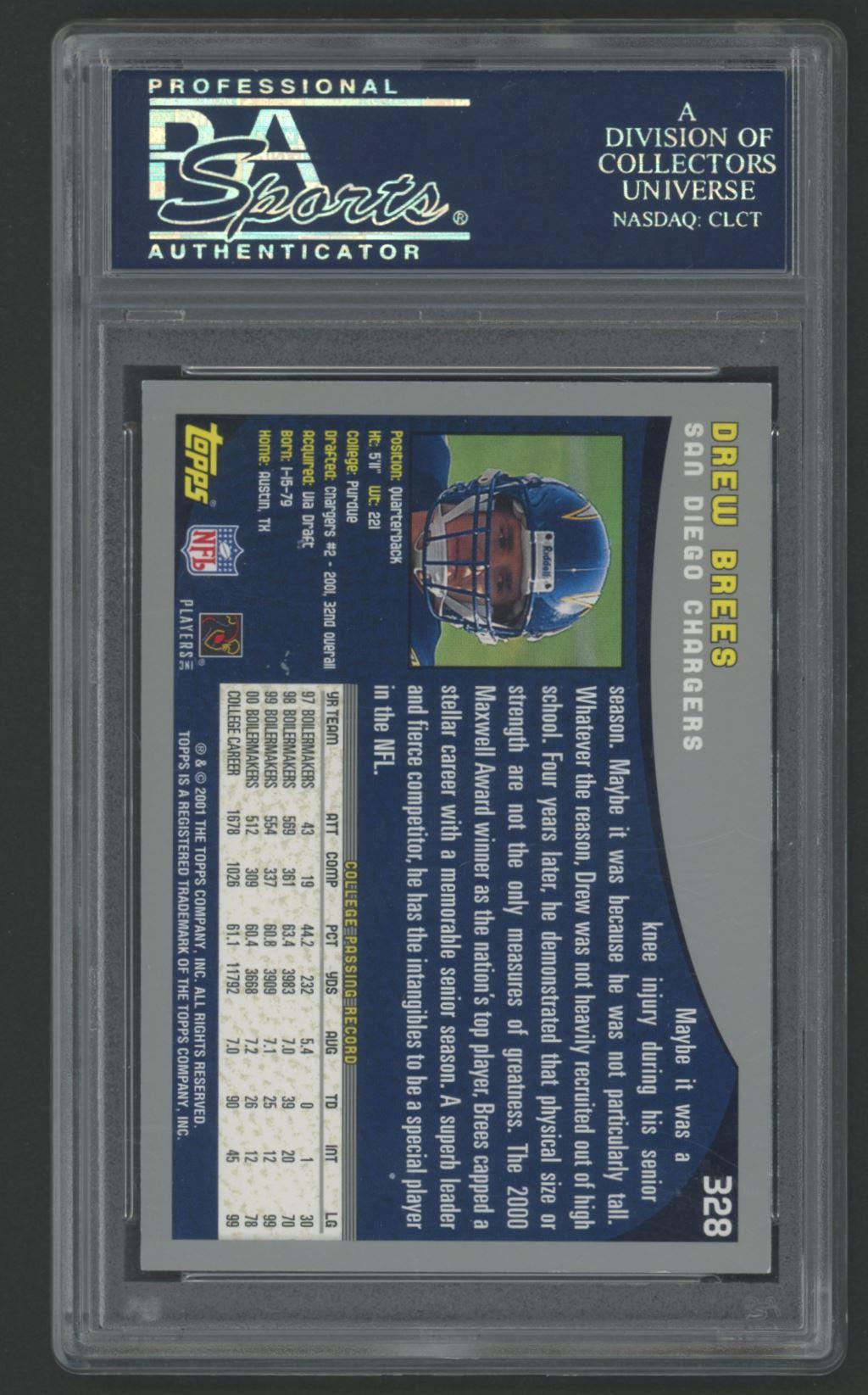 Drew Brees Signed 2001 Topps #328 RC (PSA) at PristineAuction.com Drew Brees Signed 2001 Topps #328 RC (PSA) at PristineAuction.com