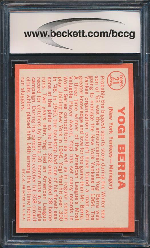Yogi Berra 1964 Topps #21 MG (BCCG 8) at PristineAuction.com Yogi Berra 1964 Topps #21 MG (BCCG 8) at PristineAuction.com