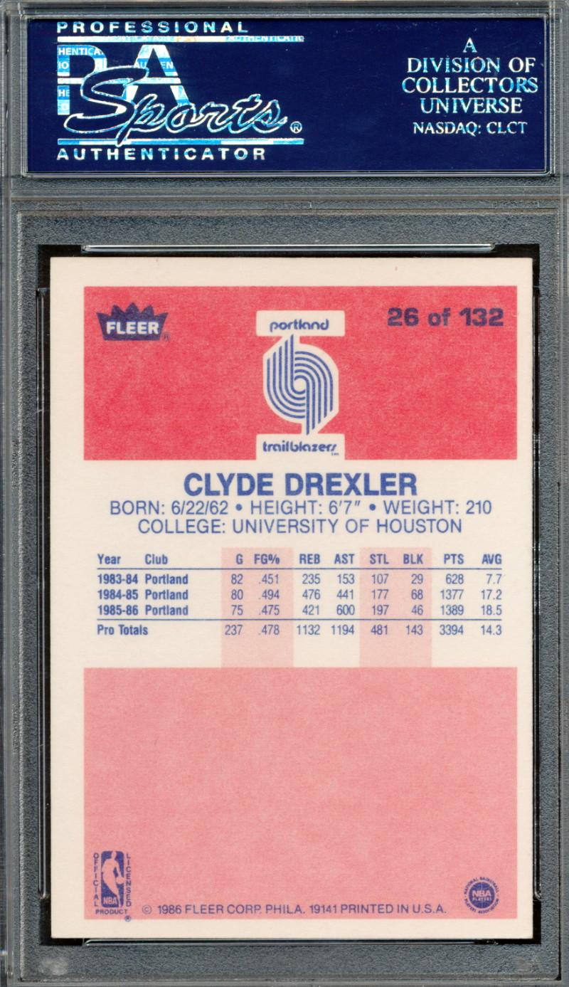 Clyde Drexler Signed 1986-87 Fleer #26 RC (PSA) at PristineAuction.com Clyde Drexler Signed 1986-87 Fleer #26 RC (PSA) at PristineAuction.com