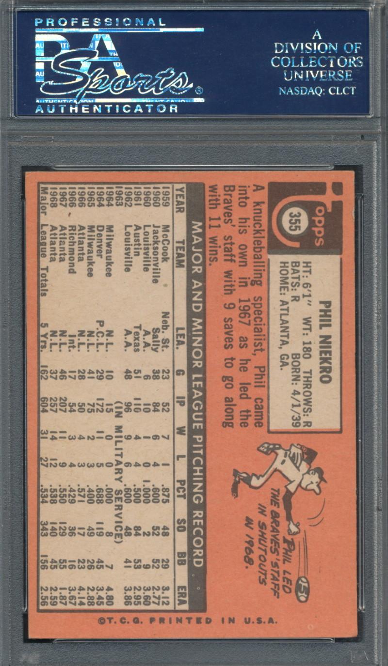 Phil Niekro Signed 1969 Topps #355 (PSA) at PristineAuction.com Phil Niekro Signed 1969 Topps #355 (PSA) at PristineAuction.com