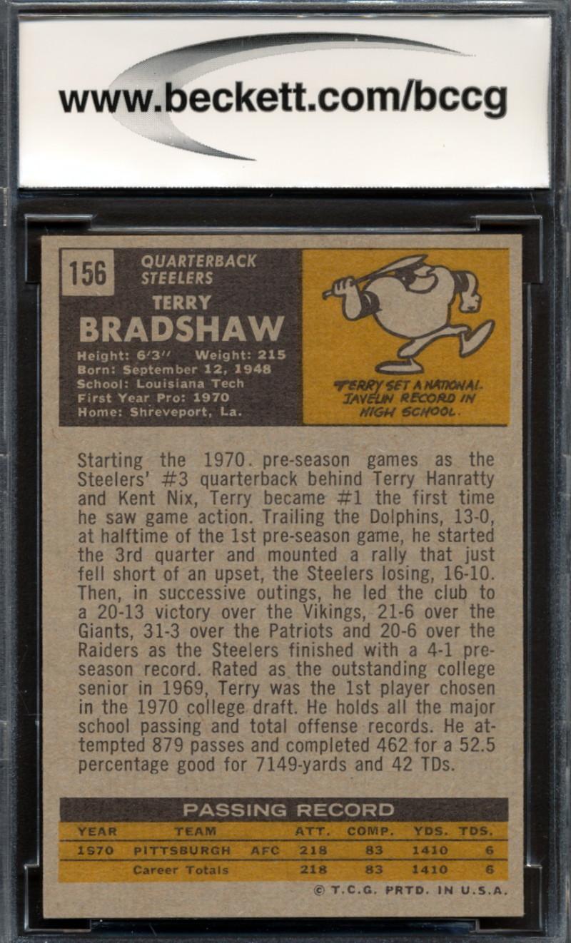 Terry Bradshaw 1971 Topps #156 RC (BCCG 9) at PristineAuction.com Terry Bradshaw 1971 Topps #156 RC (BCCG 9) at PristineAuction.com