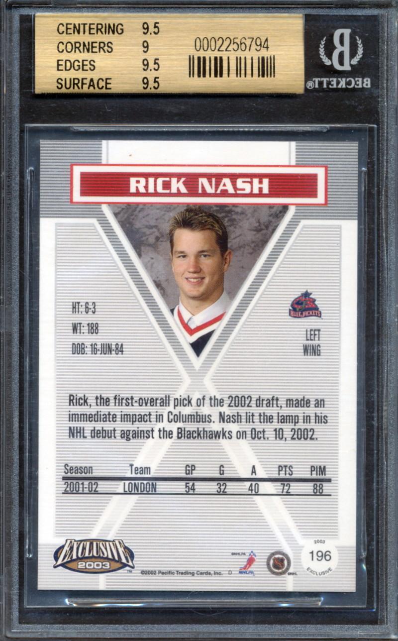 Rick Nash 2002-03 Pacific Exclusive AU #196 #360/1000 RC (BGS 9.5) at PristineAuction.com Rick Nash 2002-03 Pacific Exclusive AU #196 #360/1000 RC (BGS 9.5) at PristineAuction.com