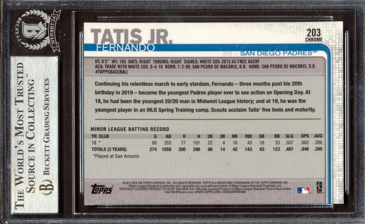 Fernando Tatis Jr. Signed 2019 Topps Chrome #203 RC (BGS) at PristineAuction.com Fernando Tatis Jr. Signed 2019 Topps Chrome #203 RC (BGS) at PristineAuction.com