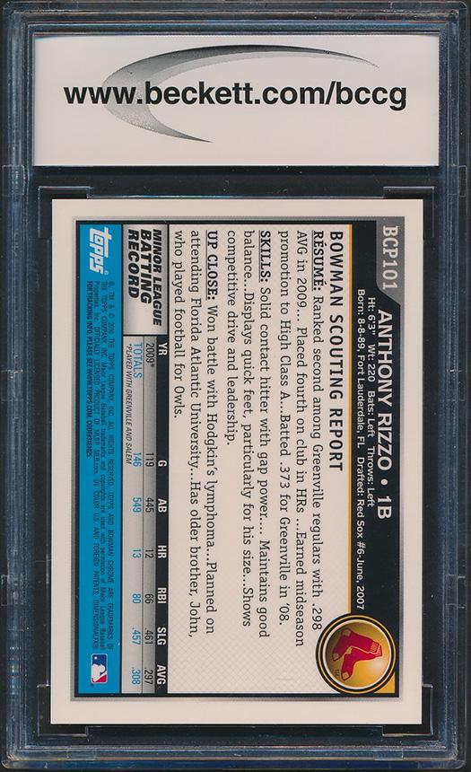 Anthony Rizzo 2010 Bowman Chrome Prospects AU #BCP101B (BCCG 9) at PristineAuction.com Anthony Rizzo 2010 Bowman Chrome Prospects AU #BCP101B (BCCG 9) at PristineAuction.com