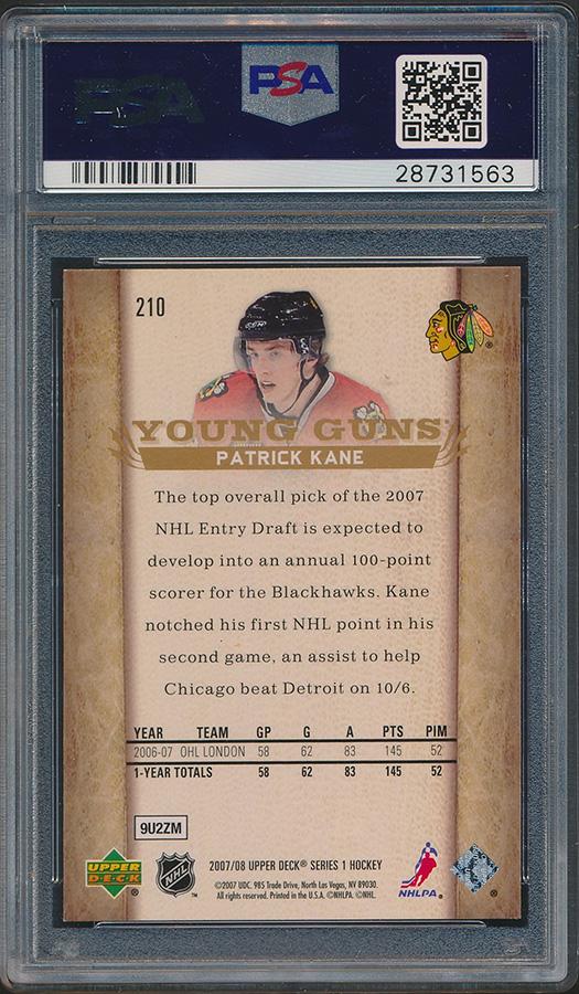 Patrick Kane 2007-08 Upper Deck #210 YG RC (PSA 9) at PristineAuction.com Patrick Kane 2007-08 Upper Deck #210 YG RC (PSA 9) at PristineAuction.com