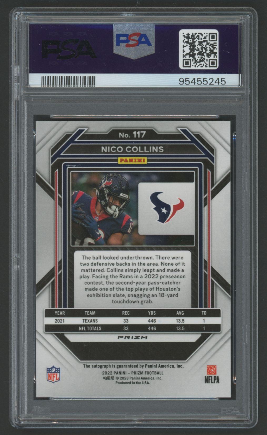Nico Collins 2022 Panini Prizm Autograph #117 (PSA 9) at PristineAuction.com Nico Collins 2022 Panini Prizm Autograph #117 (PSA 9) at PristineAuction.com