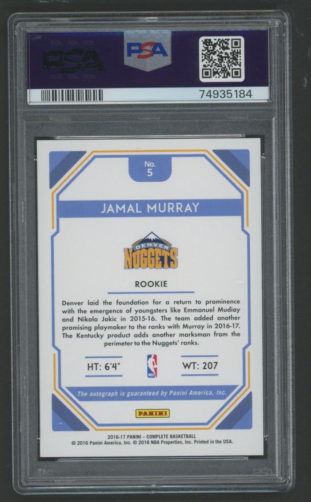 Jamal Murray 2016 Panini Complete Autograph #5 (PSA 9) at PristineAuction.com Jamal Murray 2016 Panini Complete Autograph #5 (PSA 9) at PristineAuction.com