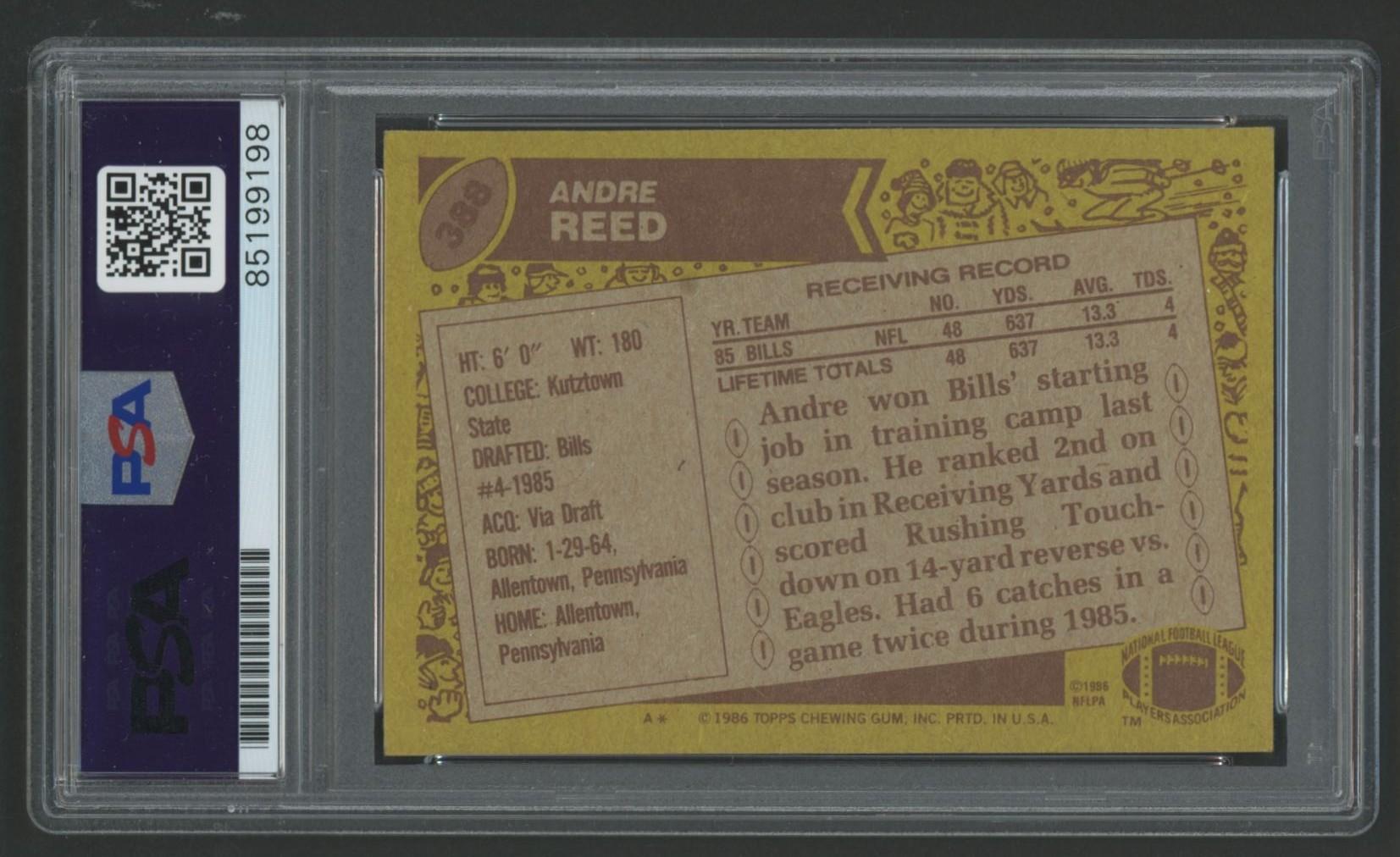 Andre Reed Signed 1986 Topps #388 Inscribed "HOF 14" (PSA | Autograph Graded 10) at PristineAuction.com Andre Reed Signed 1986 Topps #388 Inscribed "HOF 14" (PSA | Autograph Graded 10) at PristineAuction.com