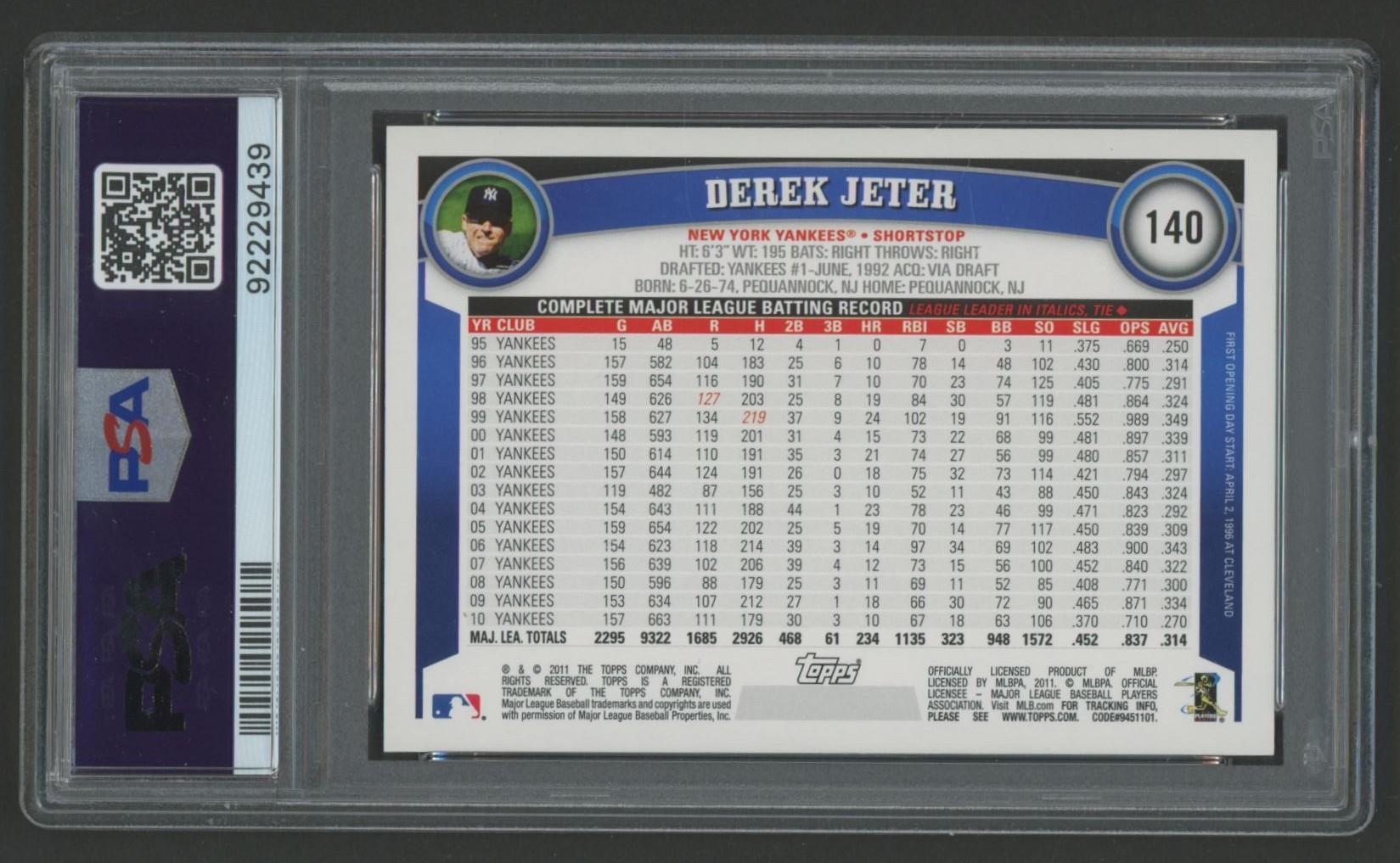 Derek Jeter 2011 Topps Opening Day #140 (PSA 10) at PristineAuction.com Derek Jeter 2011 Topps Opening Day #140 (PSA 10) at PristineAuction.com