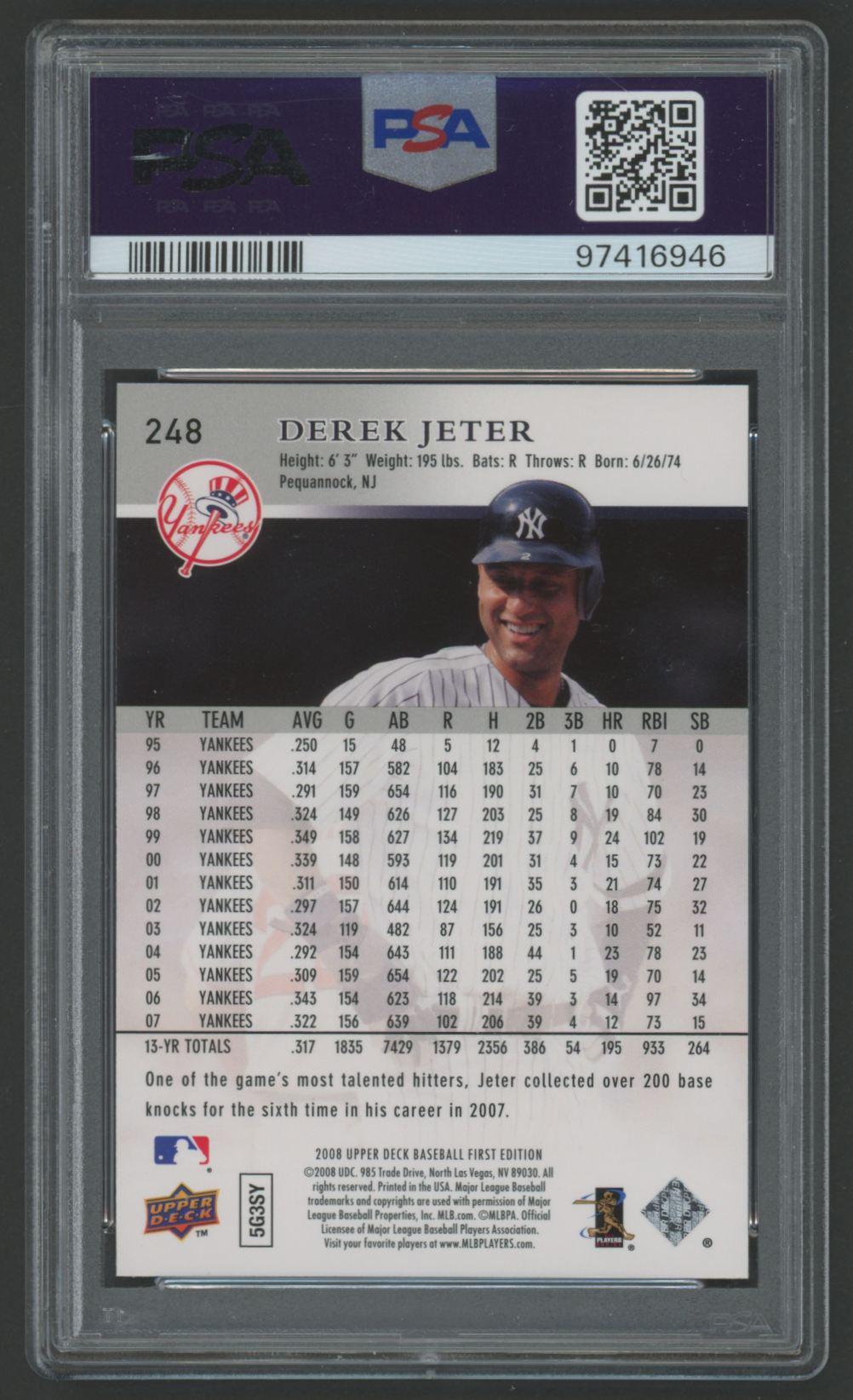 Derek Jeter 2008 UD First Edition #248 (PSA 10) at PristineAuction.com Derek Jeter 2008 UD First Edition #248 (PSA 10) at PristineAuction.com