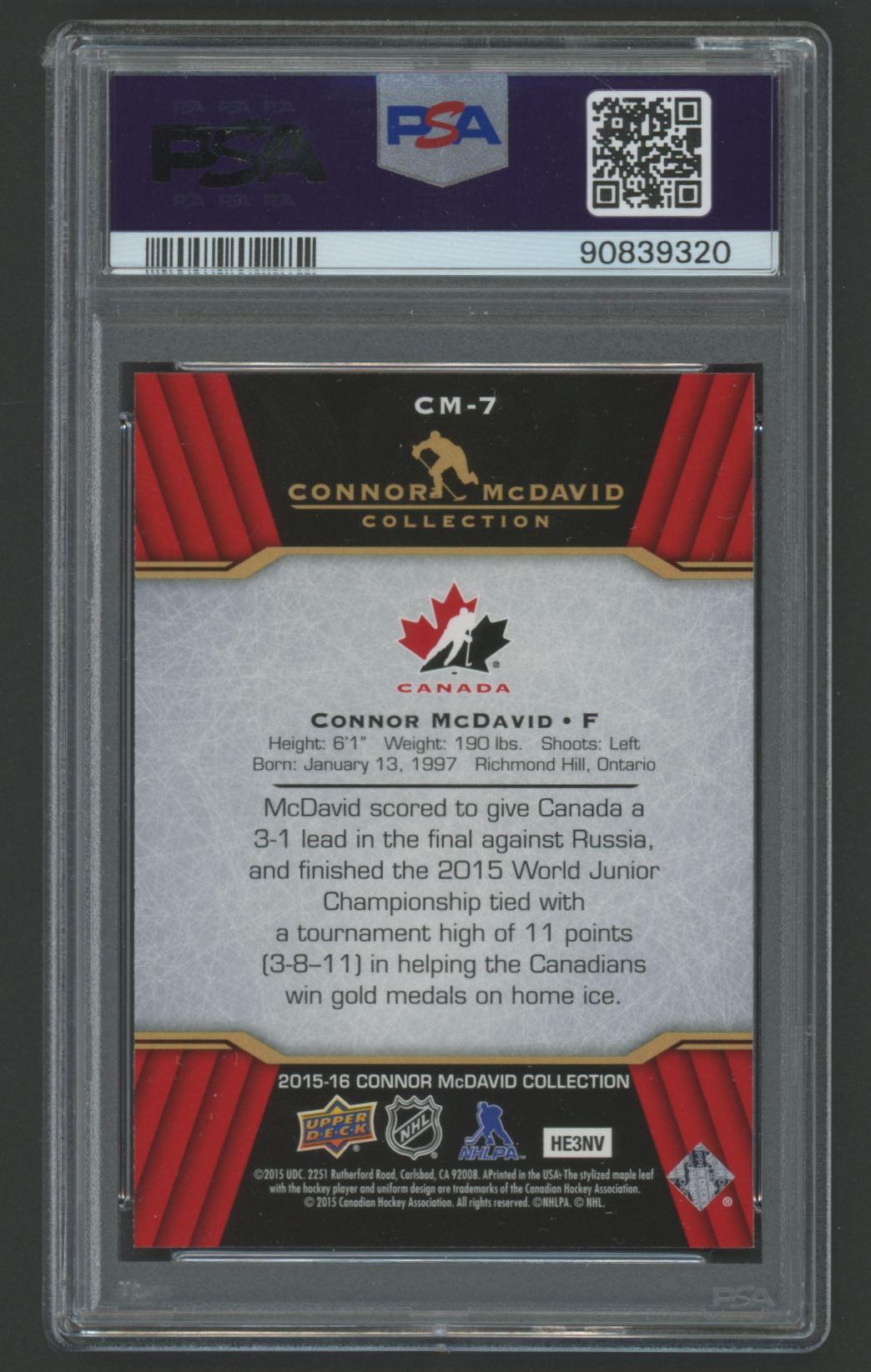 Connor McDavid 2015-16 Upper Deck Connor McDavid Collection #7 (PSA 10) at PristineAuction.com Connor McDavid 2015-16 Upper Deck Connor McDavid Collection #7 (PSA 10) at PristineAuction.com