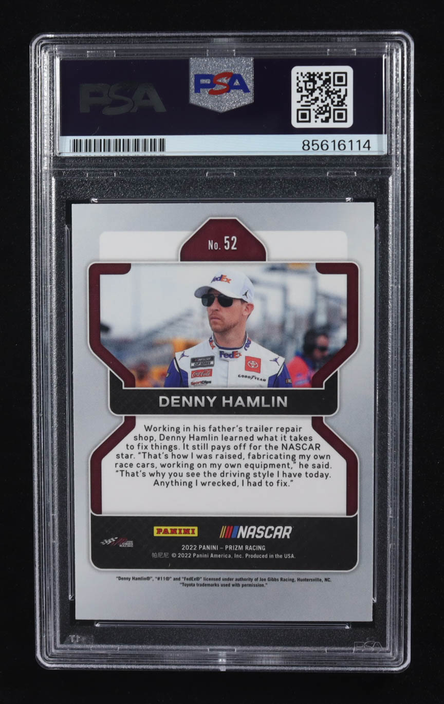 Denny Hamlin Signed 2022 Panini Prizm Racing #52 (PSA) at PristineAuction.com Denny Hamlin Signed 2022 Panini Prizm Racing #52 (PSA) at PristineAuction.com