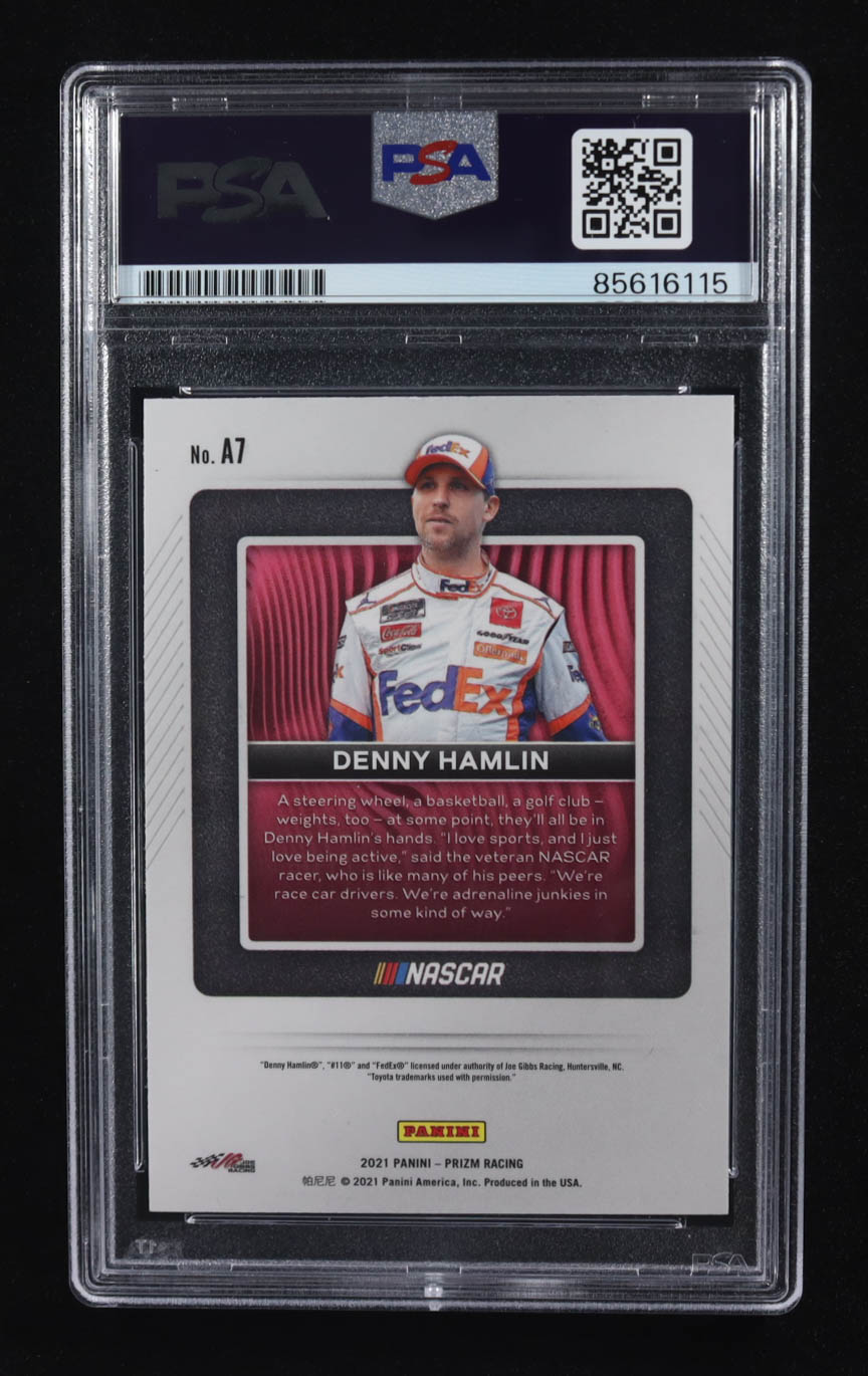 Denny Hamlin Signed 2021 Panini Prizm Apex Racing #A7 (PSA) at PristineAuction.com Denny Hamlin Signed 2021 Panini Prizm Apex Racing #A7 (PSA) at PristineAuction.com