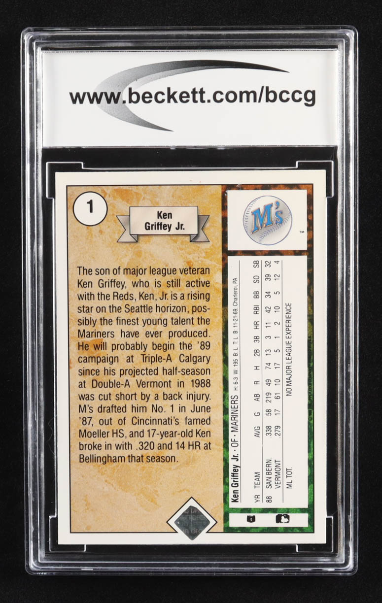 Ken Griffey Jr. 1989 Upper Deck #1 RC (BCCG 9) at PristineAuction.com Ken Griffey Jr. 1989 Upper Deck #1 RC (BCCG 9) at PristineAuction.com
